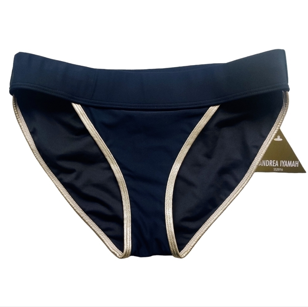 ANDREA IYAMAH Anthropologie Black Gold Bikini Bottom size M